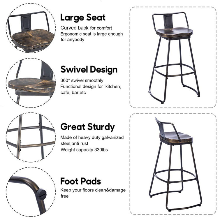 17 Stories Musselman Swivel Solid Wood Bar & Counter Stool ...
