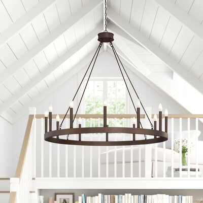 Madalyn 12 - Light Candle Style Wagon Wheel Chandelier