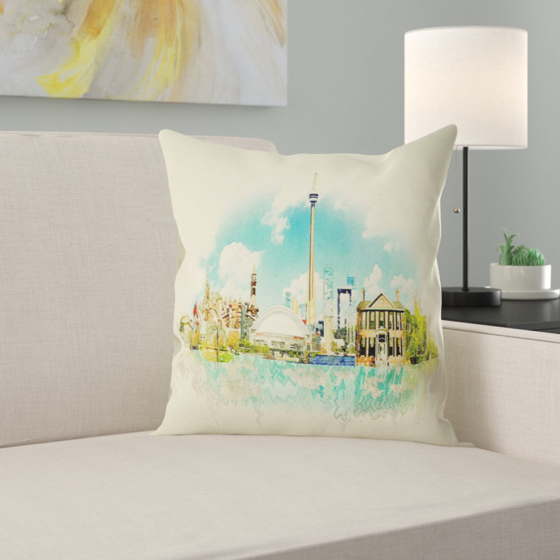 East Urban Home Cityscape Painting Toronto City Watercolor Lumbar