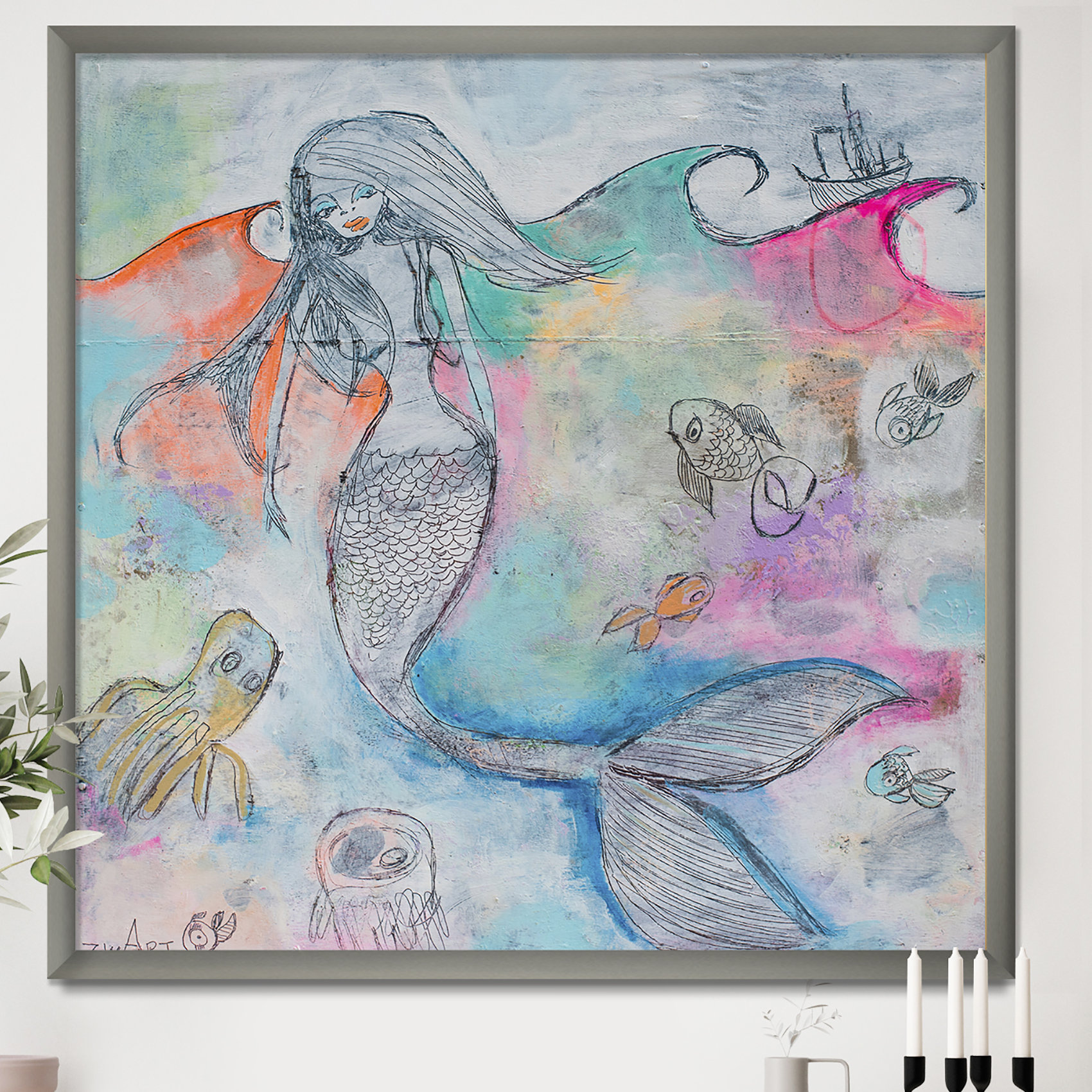 East Urban Home Mermaid Aura - Picture Frame Print on Canvas | Wayfair