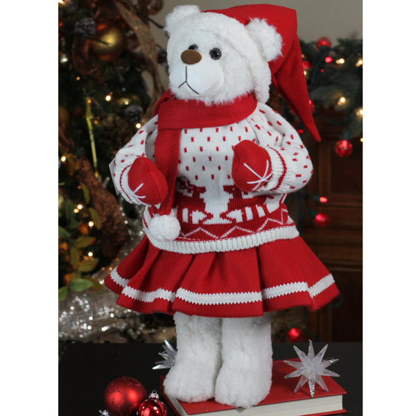 The Holiday Aisle Retro Christmas Girl Santa Bear In Deer Sweater Christmas Figure Decoration Wayfair