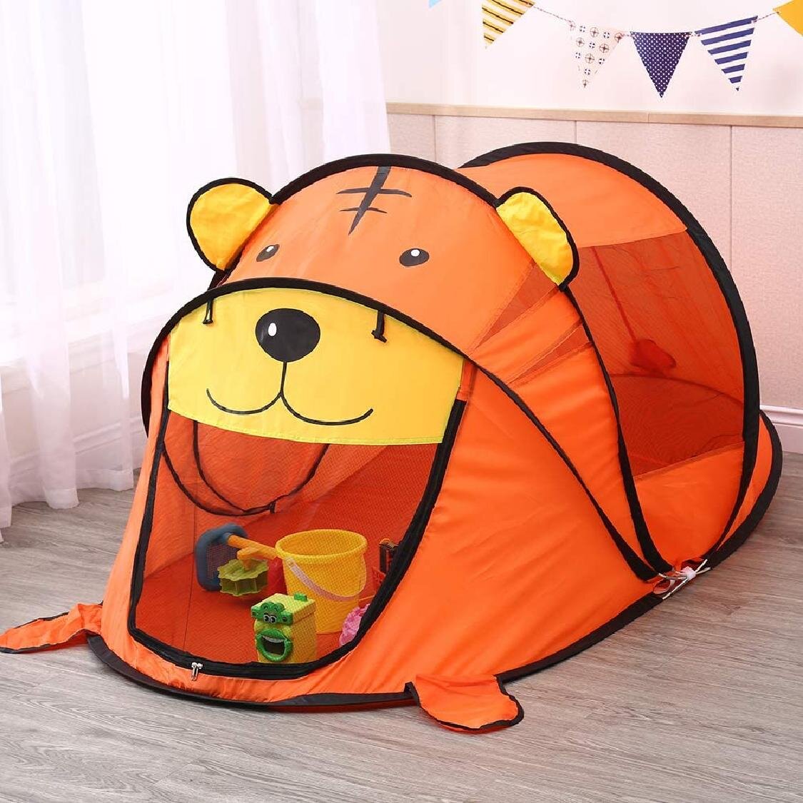 Sundlight Tent for Kids Foldable Children Play Tent for Girl and Boy with Small Coloured Flags Roller Shade and Pocket Canvas Playhouse Toy for Indoor 