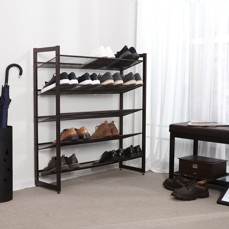 Rebrilliant 5 Tier Metal Adjustable To Flat Or Slant Stackable Shoe Rack Reviews Wayfair