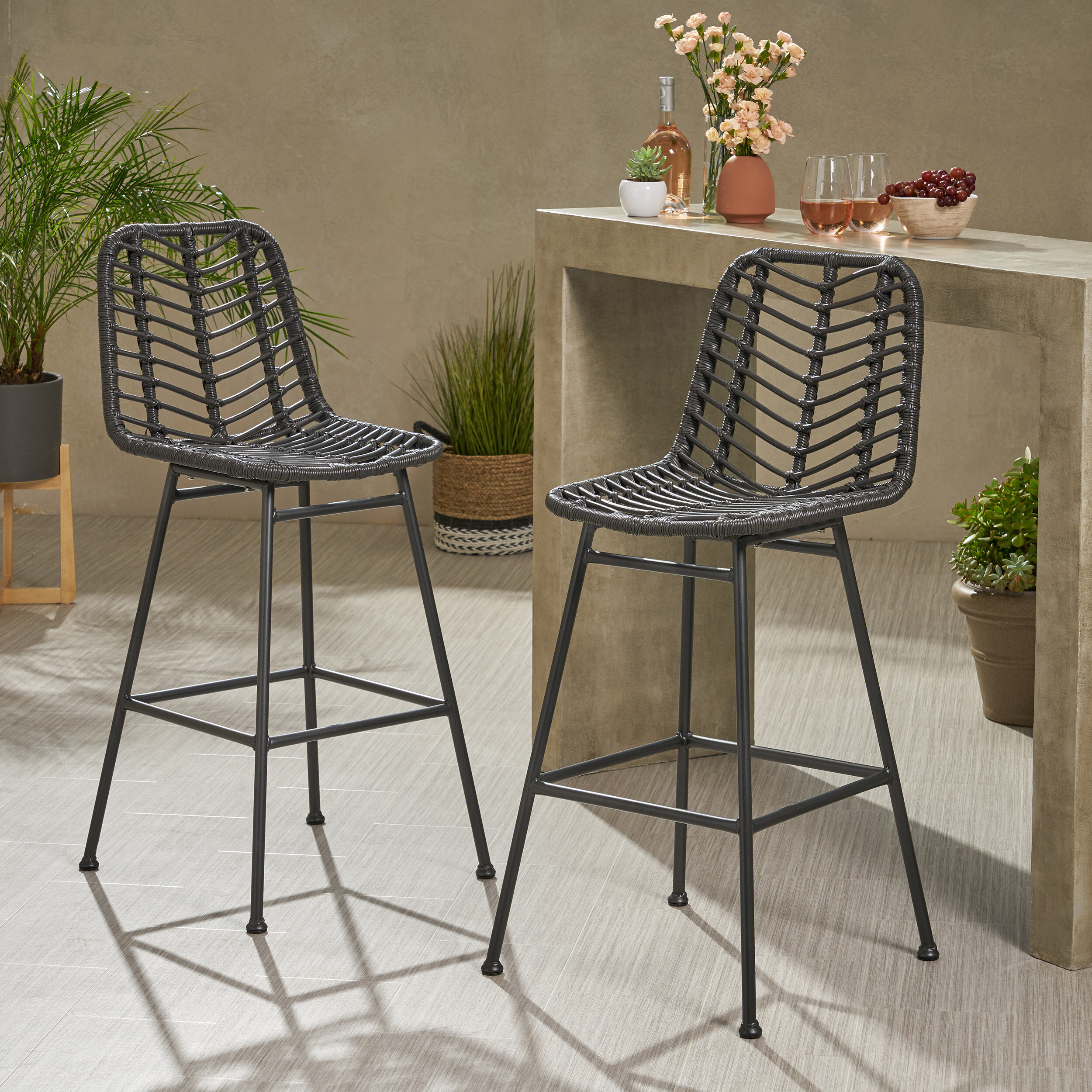 George Oliver Enloe Wicker 2875 Patio Bar Stool Reviews Wayfair