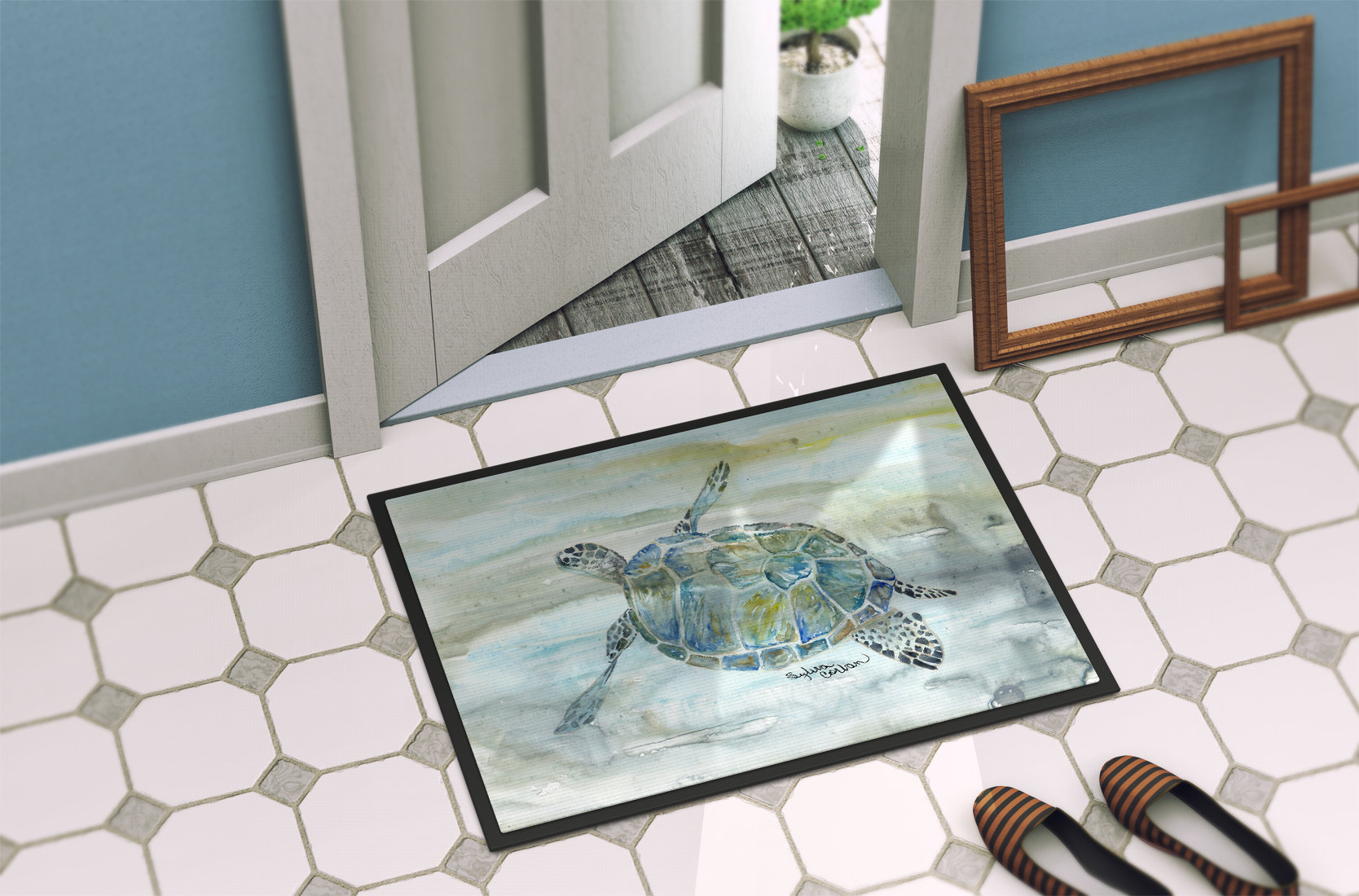Bayou Breeze Salazar Sea Turtle Watercolor Indoor Outdoor Non Slip