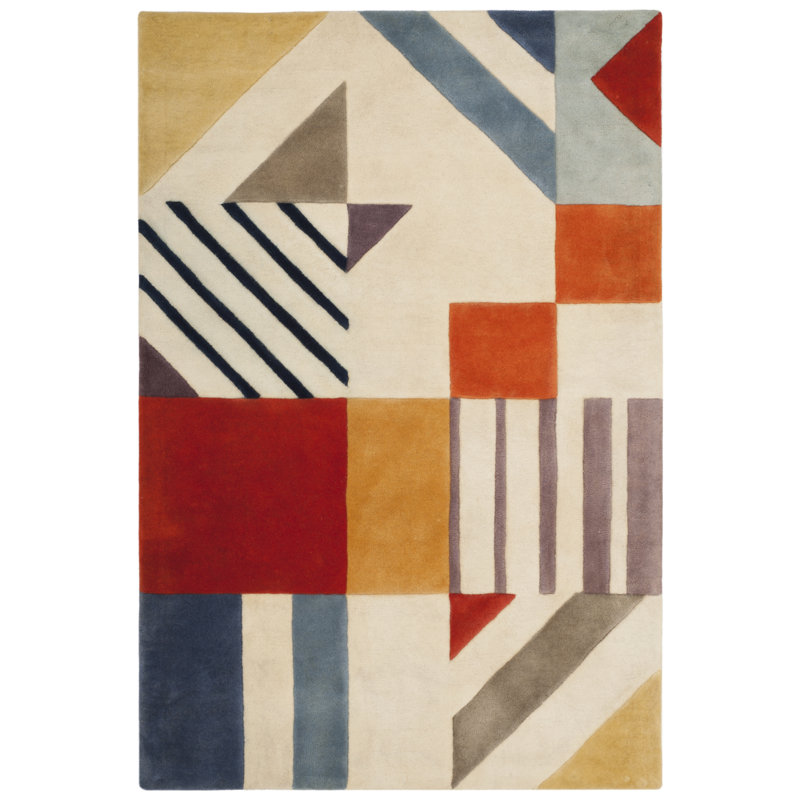 Dominica Hand Tufted Wool Ivory Orange Blue Area Rug
