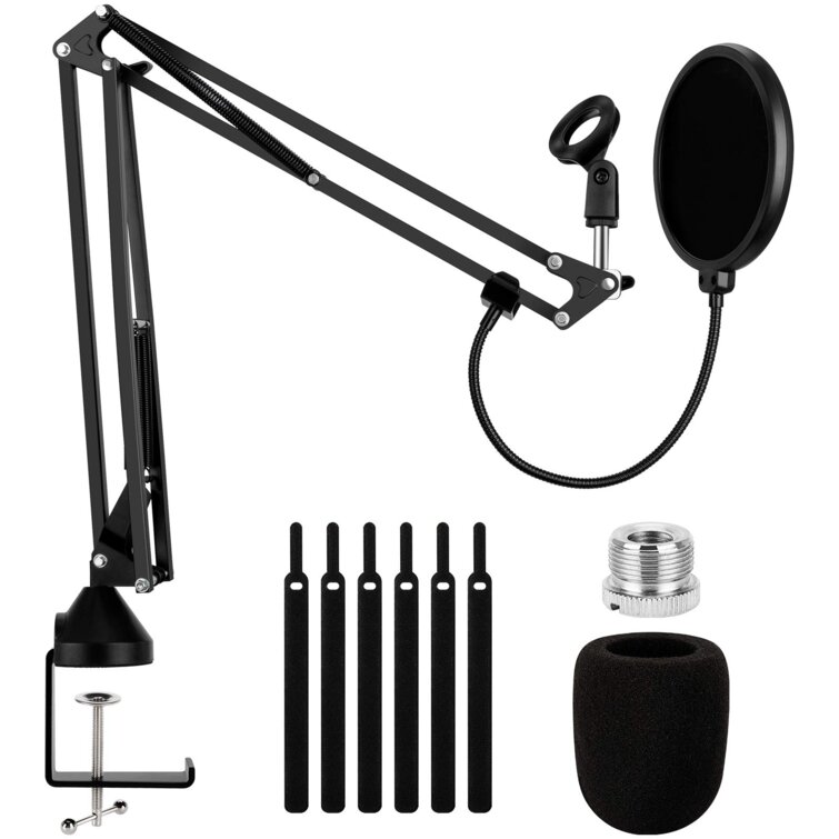 patrice fiber fravær MELODY Heavy Duty Microphone Arm Stand, Adjustable Suspension Boom Scissor  Mic Stand With Dual Layered Mic Pop Filter, 3/8" To 5/8" Screw Adapter Clip  For Blue Yeti Snowball, Yeti Nano, Yeti X