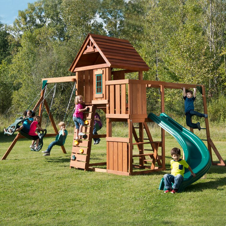 swing set wooden with slide