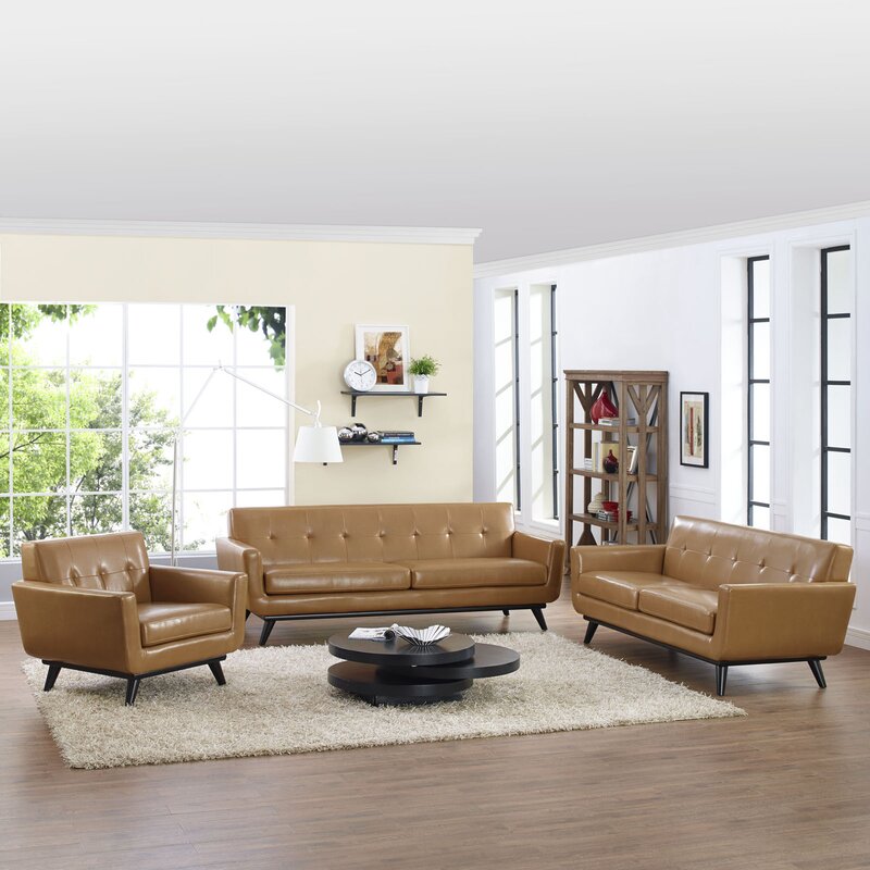 Saginaw Leather 3 Piece Living Room Set
