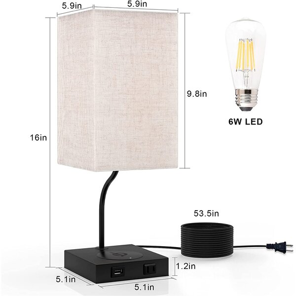 Dorm and Office Adults Home LONRISWAY Bedside Lamp Wireless Charger LED Table Lamp with Touch Control Desk Lamp Eye-Caring Reading Light for Kids 