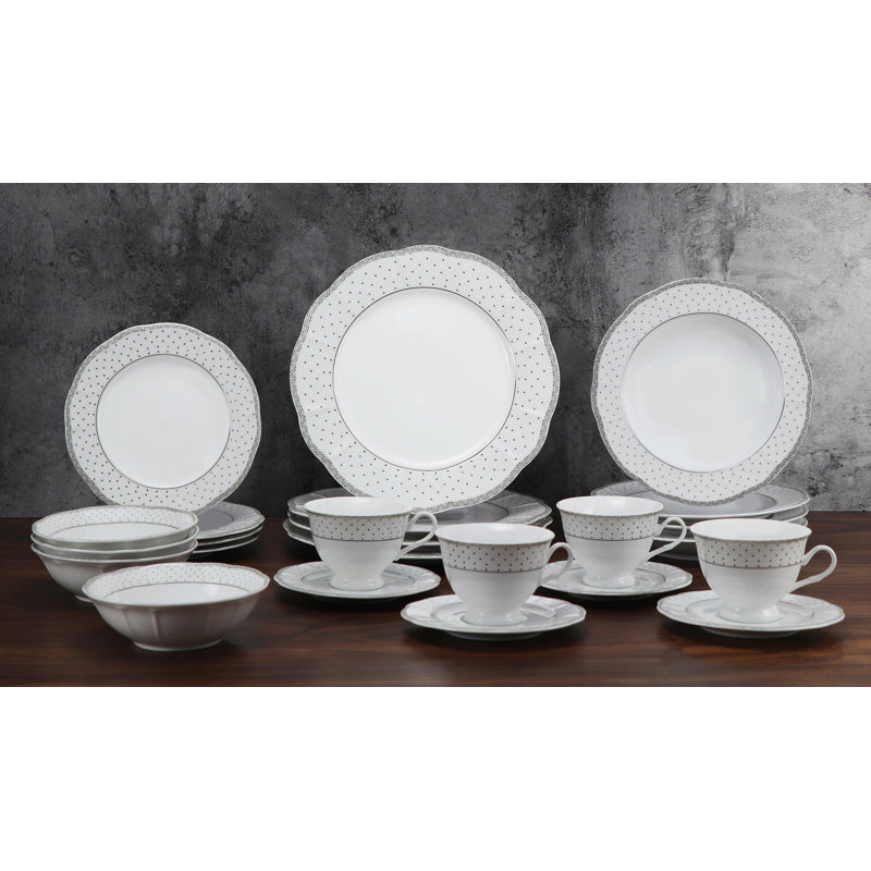 Lorren Home Trends Wavy Fine Dot 24 Piece Bone China Dinnerware Set Service For 4 Wayfair