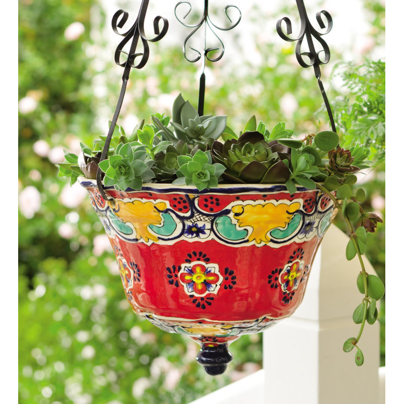 Plow & Hearth Talavera Ceramic Hanging Planter | Wayfair