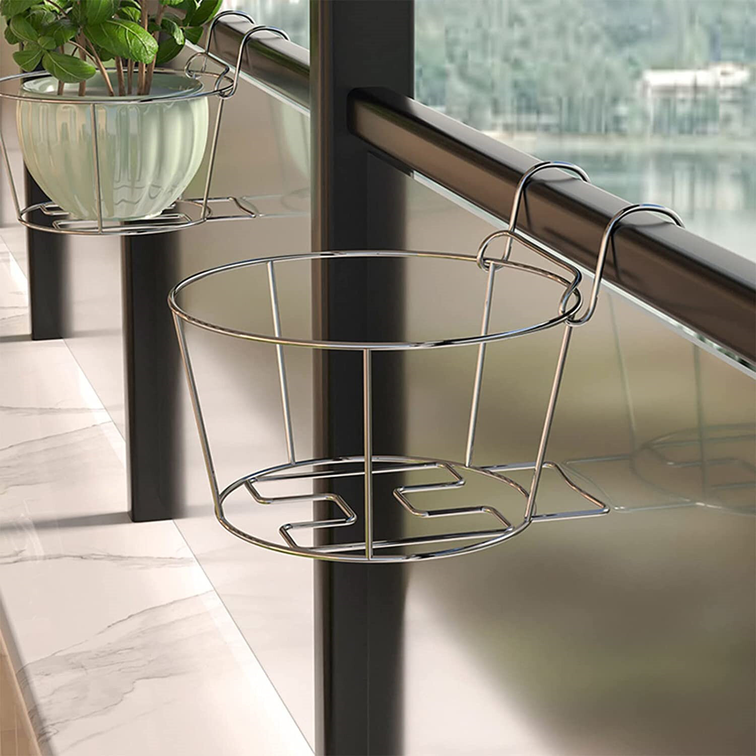 Railing Flower Pot Holder,Over The Deck Balcony Railing Hanging Shelf Flower Pot Brackets Metal Plant Stand Planter Container Accessories