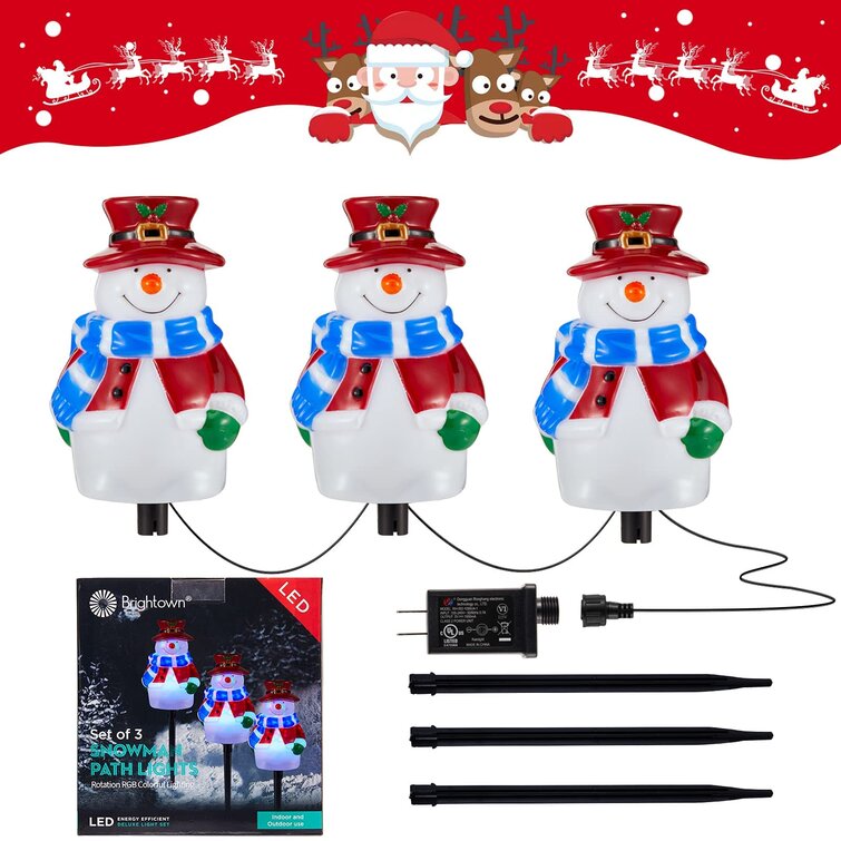 3-in-1 Landscape Path Lights for Holiday Decoration Waterproof LED Snowman Walkway Stake Lights for Decor Garden Park Lawn Yard Christmas Snowman Pathway Lights Outdoor Porch Plug in 