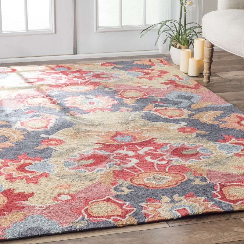 Jean Red Blue Fl Hand Tufted Area Rug Reviews Joss Main Jean Red Blue Fl Hand Tufted Area Rug