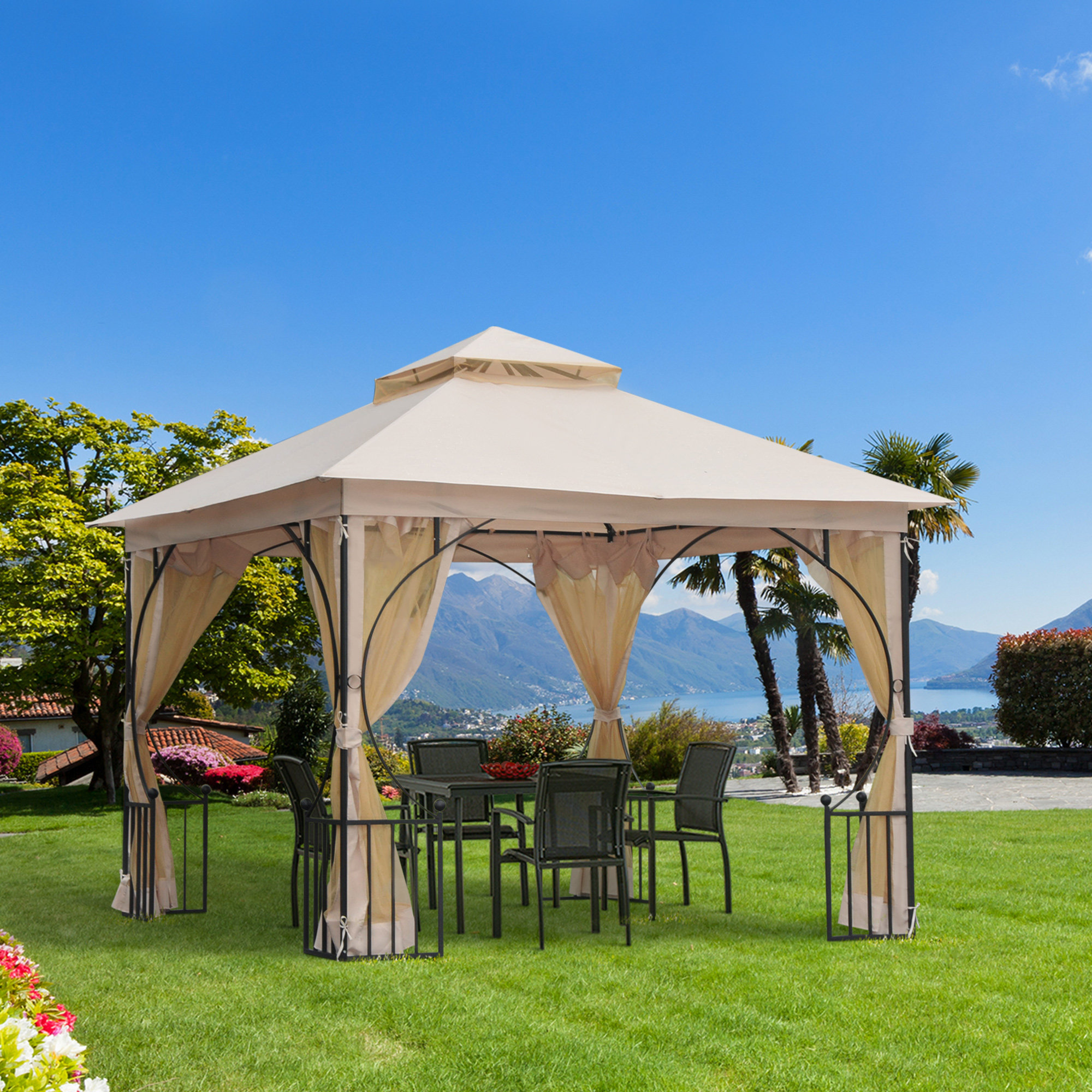 Color : Beige 10' X 10' Universal Single Tiered Gazebo Replacement Canopy Top Cover for Smaller 10'x10' Single-Tier Gazebo Cover Patio Garden Outdoor U.V-Protection Sun Block 
