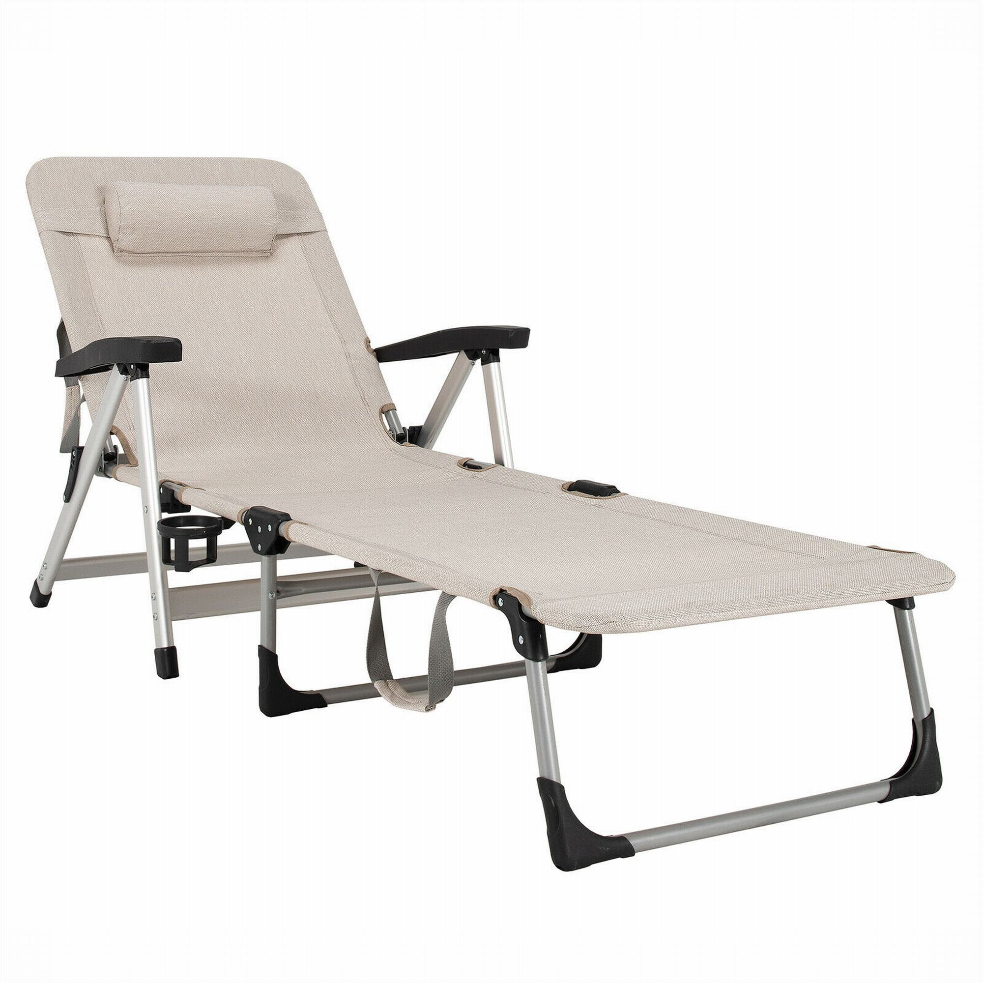 Calorful Beach Folding Chaise Lounge Recliner With 7 Adjustable