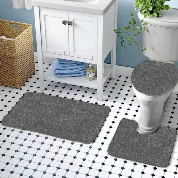 3 Piece Solid Plush Bathroom Rug Set Toilet Lid Cover Bath Mat Contour Rug 