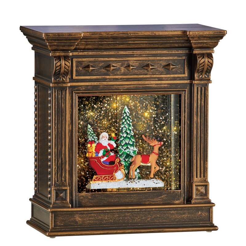 The Holiday Aisle® Santa Snow Scene Mantel Fireplace Globe | Wayfair