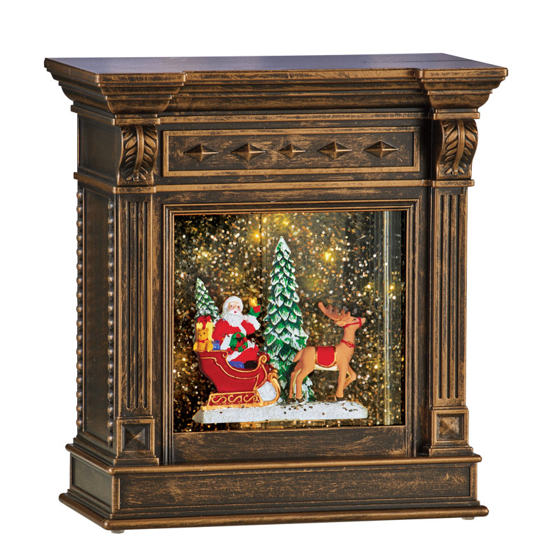 The Holiday Aisle® Santa Snow Scene Mantel Fireplace Globe | Wayfair