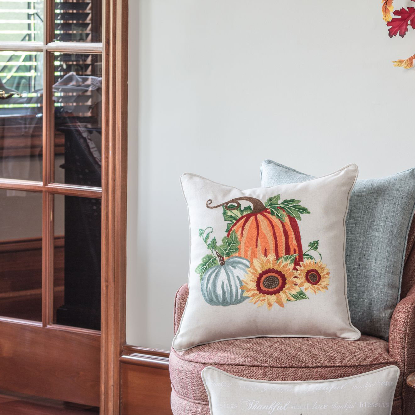 August Grove® DeSoto Pumpkin Patch Embroidered Harvest Throw Pillow