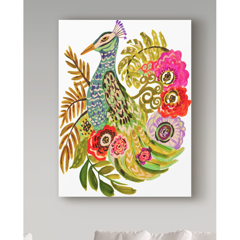 World Menagerie Peacock Blue Acrylic Painting Print On Wrapped