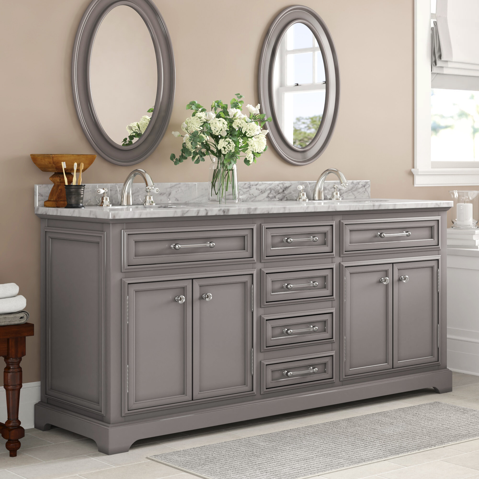 Three Posts Bergin 72 W Double Sink Bathroom Vanity Set With Mirror Reviews Wayfair