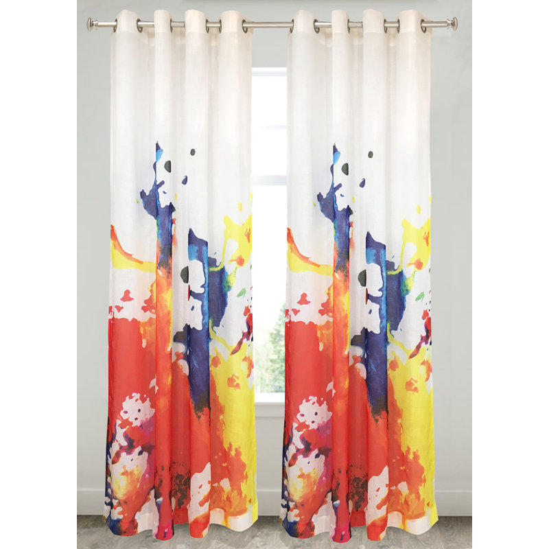 Ebern Designs Leroy Outburst Abstract Semi Sheer Grommet Curtains