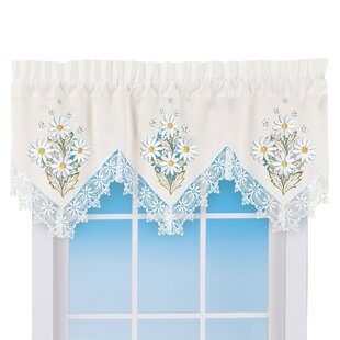 White Candlewick Scalloped Floral Embroidered Curtain and Swag Set 