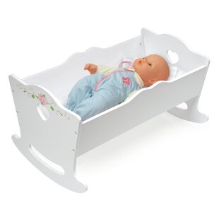 Wooden toy rocking cradle crib bed for dolls with mattress 14" long 