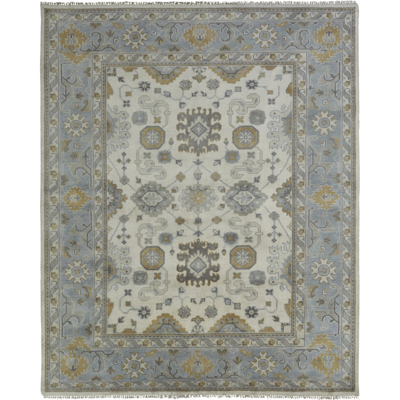 Darby Home Co Hiran Hand Knotted Wool Ivory Blue Area Rug Reviews Wayfair