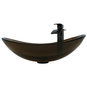 Babbuccia Glass Oval Vessel Bathroom Sink with Faucet