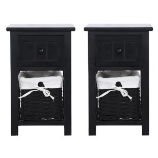 Set Of 2Night Stand 3 Layer 1 Drawer Bedside End Table Home W/2 Basket Black 