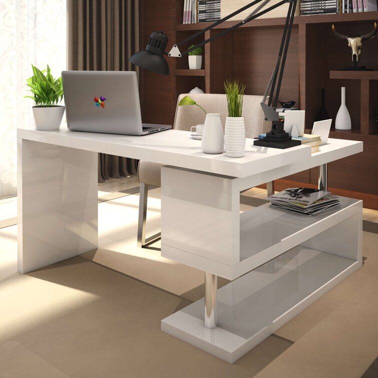 SIENA White High Gloss Large Computer PC Home Executive Study Office Corner Desk 
