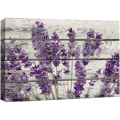 Famous Artwork Purple Lavender Flowers On Wood Effect Background Retro Rustic Large Pictures Canvas Print Wall Art