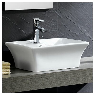 Modern Vitreous China Square Vessel Sink Faucet Bathroom Sink With Overflow