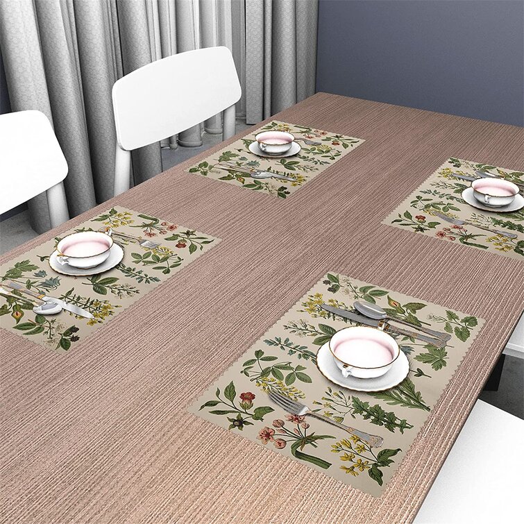 Floral Placemats Set of 4 Colorful Flower and Leaf Green Bule Table Mats Spring Summer Autunm Place Mats for Kitchen Dining Decor Waterproof Non-Slip Heat-Resistant Washable 12 X 18 in