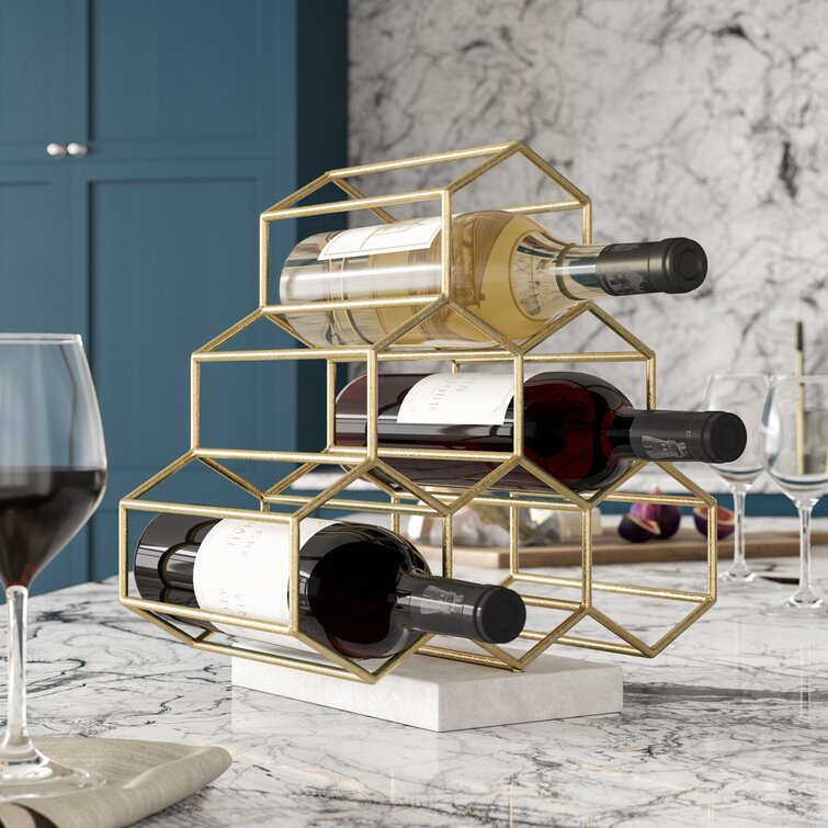 Elegant Desktop Crystal Glass Stemware Rack 8 Wine Glass and 1 Wine Bottle Storage Holder Stand Air Drying Rack Gold