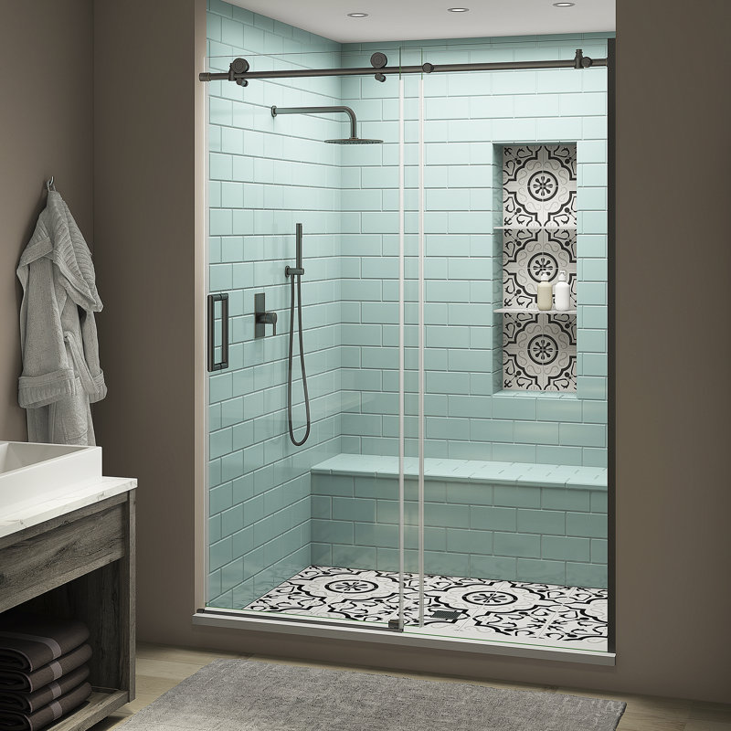 Frameless Sliding Shower Door - 56-60" W X 66" H, 3/8" Tempered Glass, Brushed Gold, Single Panel (SS04)