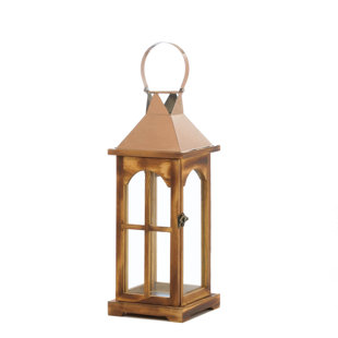Best Glass/Stainless Steel/Wood Lantern By Alcott Hill Outdoor Lighting Glass/Stainless Steel/Wood Lantern By Alcott Hill Outdoor Lighting