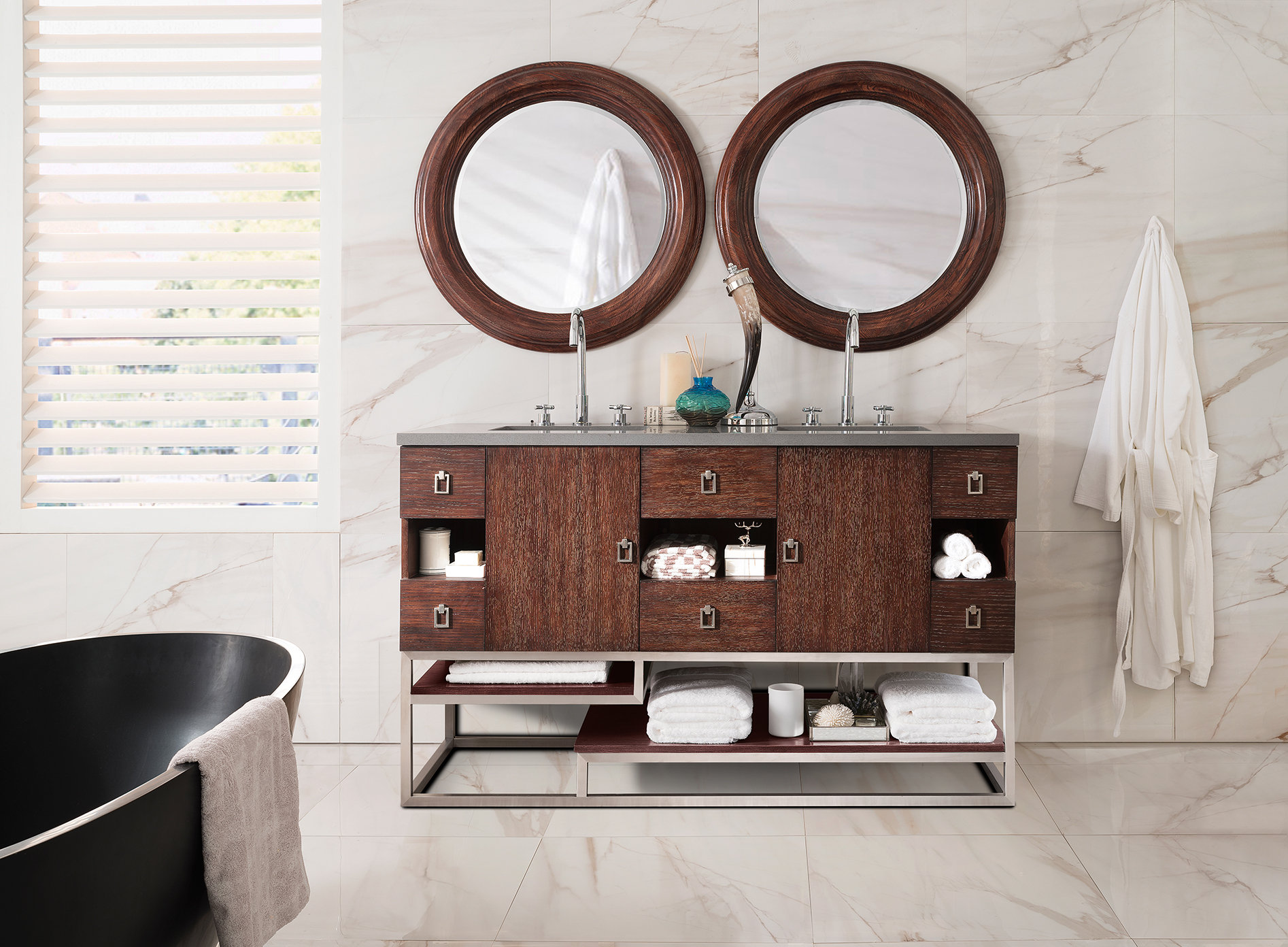 Wrought Studio Arnolde Coffee Oak 60 Double Bathroom Vanity Set Wrought Studio Arnolde Coffee Oak 60