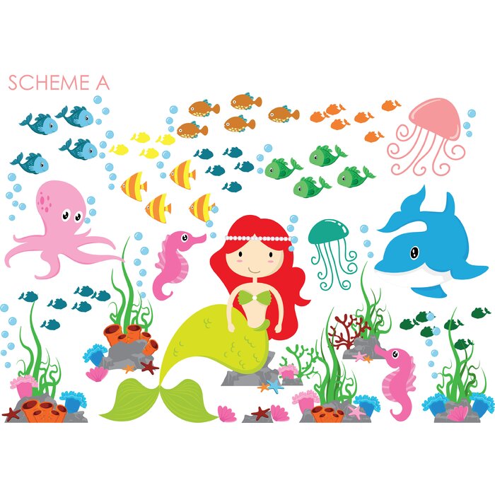 Mermaid Under The Sea And Ocean Nursery Vinyl Reusable Wall Decal