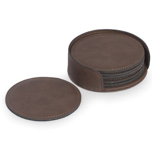 Coasters Leather Round 6 Pcs Chocolate Brown 