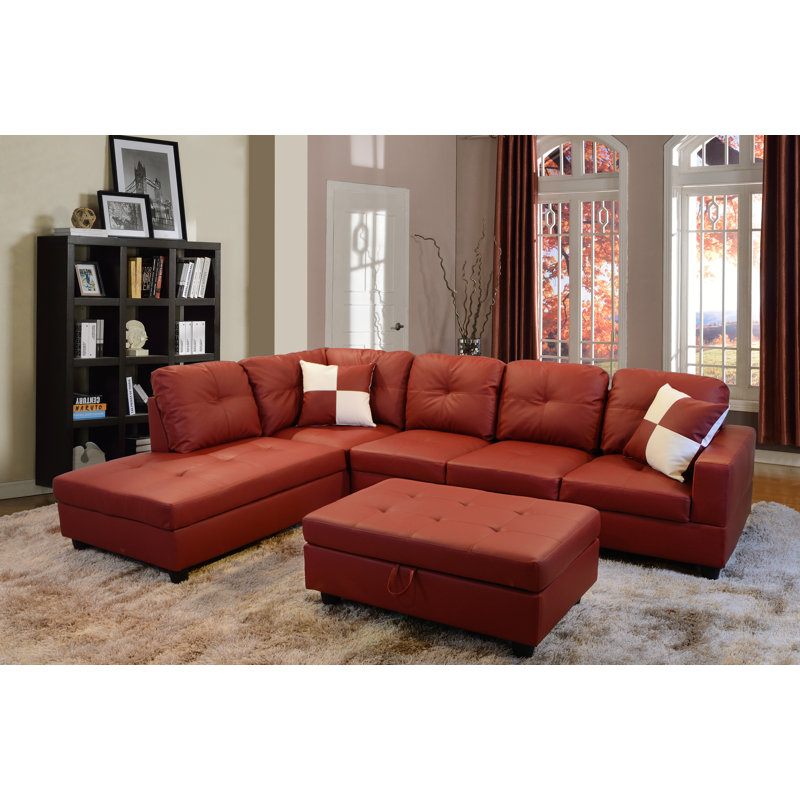 Ebern Designs Wilhelmine 103 5 Wide Faux Leather Sofa Chaise With Ottoman Reviews