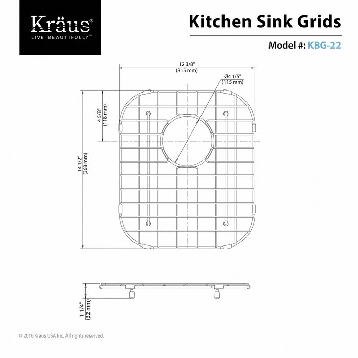 Kraus Stainless Steel 15/" x 17/" Sink Grid