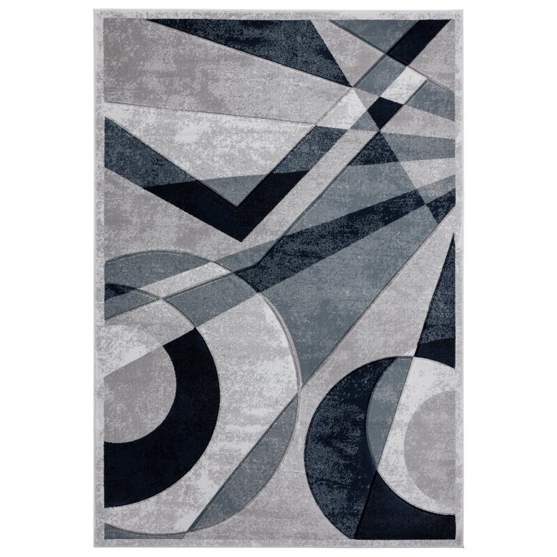 Wrought Studio Adonia Abstract Black/Gray Area Rug | Wayfair