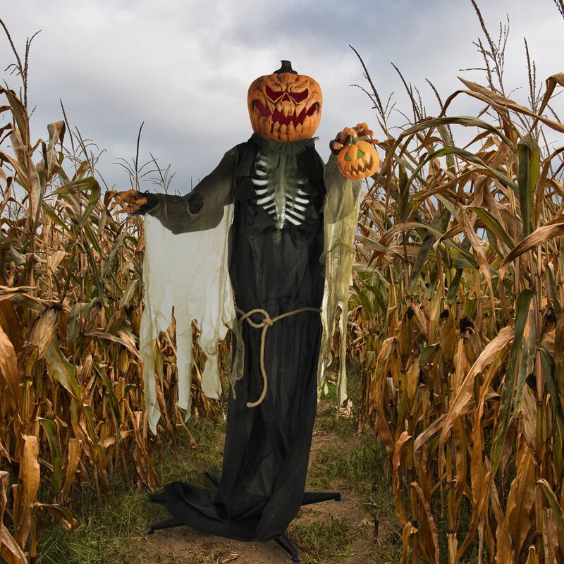 The Holiday Aisle® Life-Size Animatronic Pumpkin Man Figurine | Wayfair