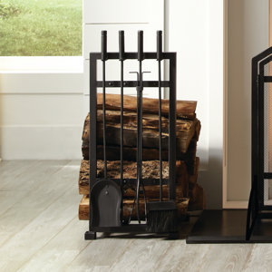 Pleasant Hearth Harper Log Holder 4 Piece Fireplace Tool Set Wayfair
