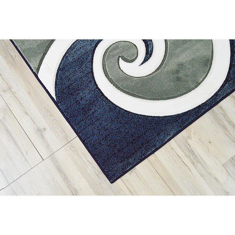 Ivy Bronx Mccampbell 3d Abstract Navy Blue Gray Area Rug Reviews Wayfair