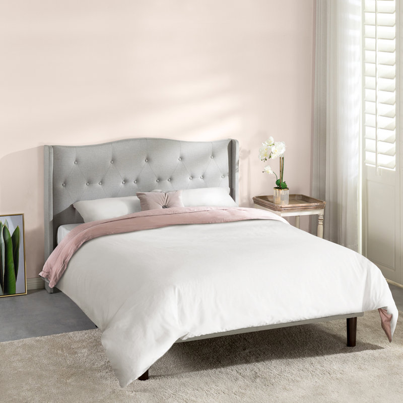 Amabel Tufted Upholstered Platform Bed, Light Grey